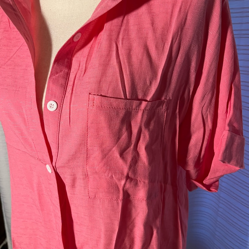 Pink Short-Sleeve Flowy Button Up - Picture 2 of 5